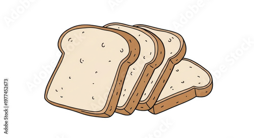 A stack of four slices of white bread on a transparent background