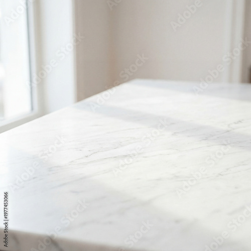 Minimal White Marble Surface Background with Soft Natural Light and Shadows