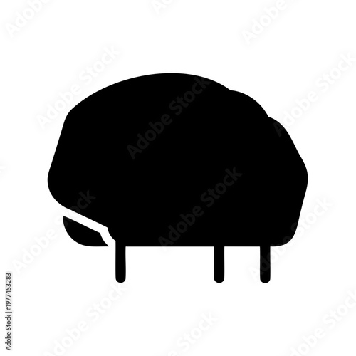 Minimalist human brain silhouette vector, black anatomical organ icon, conceptual intelligence and mental health symbol for medical design