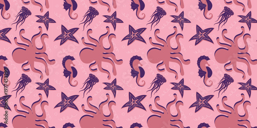 nautical pattern, with images of sea creatures