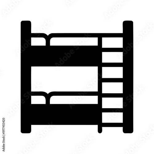 Bunk bed icon in black silhouette style, double decker bed vector illustration, hostel and dormitory furniture symbol for interior navigation