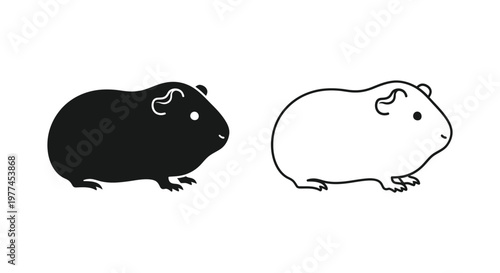 Cute Guinea Pig Silhouettes - Minimalist Designs Vector
