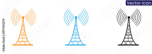 Cell tower icons in orange, Blue, And black on white background