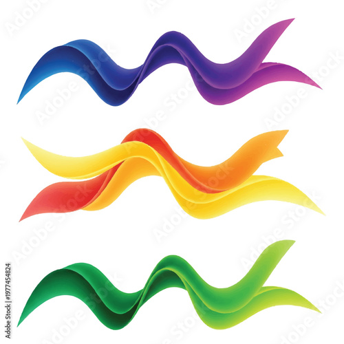 Three Colorful Ribbon Waves Create a Dynamic Abstract Design.