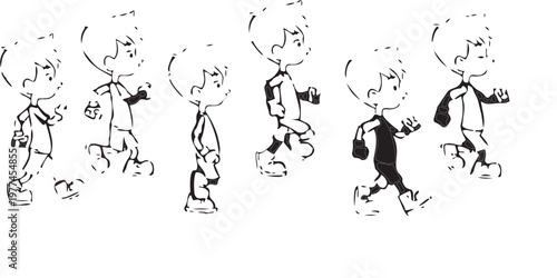 Hand-drawn animation a young boy performing a walking cycle.