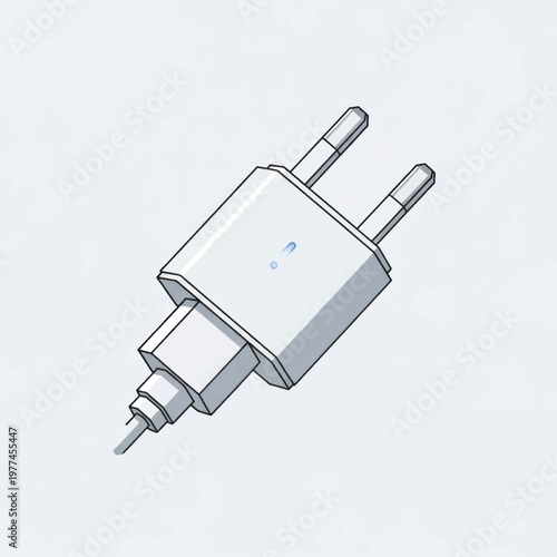 Illustration of a two-prong electrical plug with cord and adapter in a clean, minimal style.