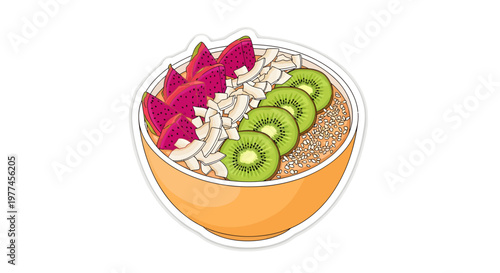 Healthy breakfast bowl with kiwi, dragon fruit, and oatmeal