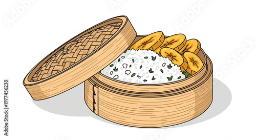 Delicious dim sum in a bamboo steamer basket