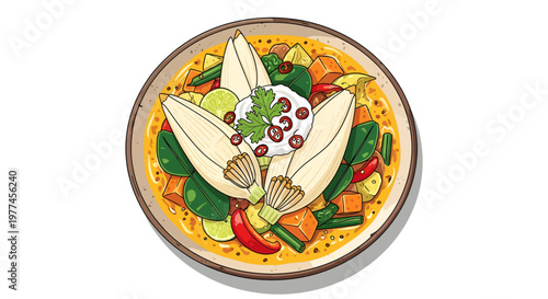 Vibrant dumplings with vegetables on a plate