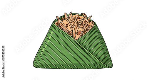 Traditional wrapped food in green banana leaf