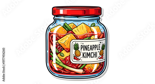 Pineapple Kimchi Jar Illustration, Food Concept