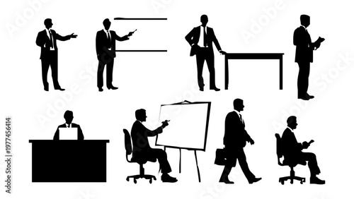 Silhouettes of business people working.
