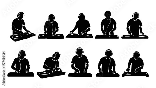 DJ Silhouette in Various Poses vector illustration