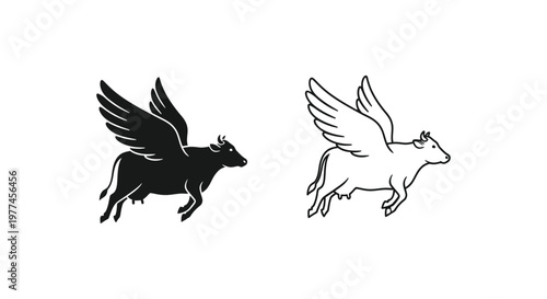 Mythical Pegasus Bull Hybrid Creatures Art Design Vector