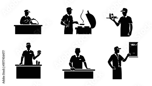 Silhouette of a waiter serving food.
