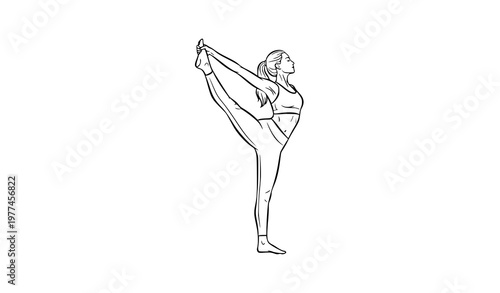 Minimal yoga woman stretch pose line art vector illustration isolated on white background