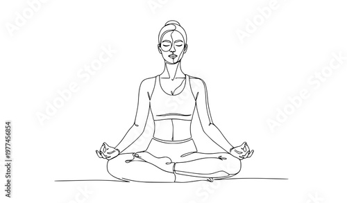 Yoga woman meditation stretching line art vector illustration isolated on white background