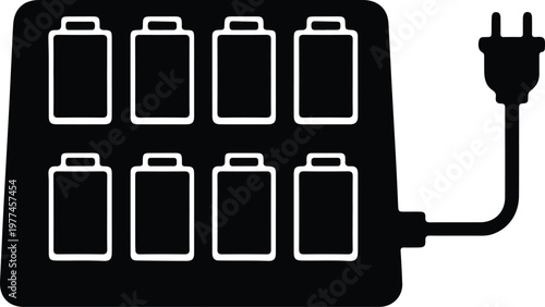 Silhouette battery charger station with rechargeable cell batteries and plug vector design