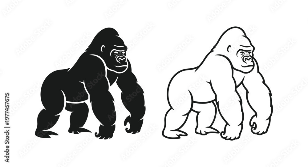 Obraz premium Gorilla Illustrations: Unique Black & White Art Vector