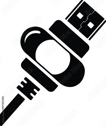 Silhouette black icon of a universal serial bus cable connector vector design