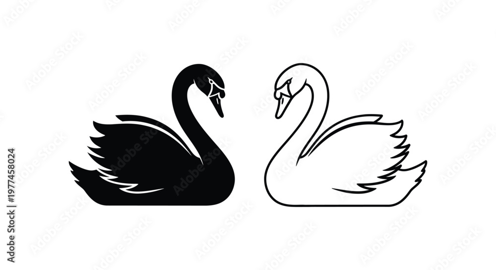 Fototapeta premium Black and White Swan Pair Art Design Vector