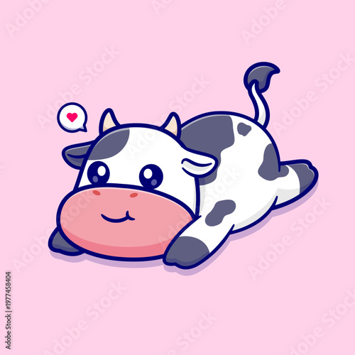 Cute Cow Lay On Floor Cartoon