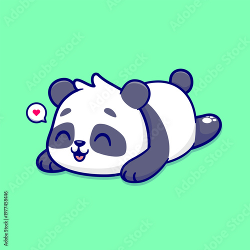 Cute Panda Lay on Floor Cartoon