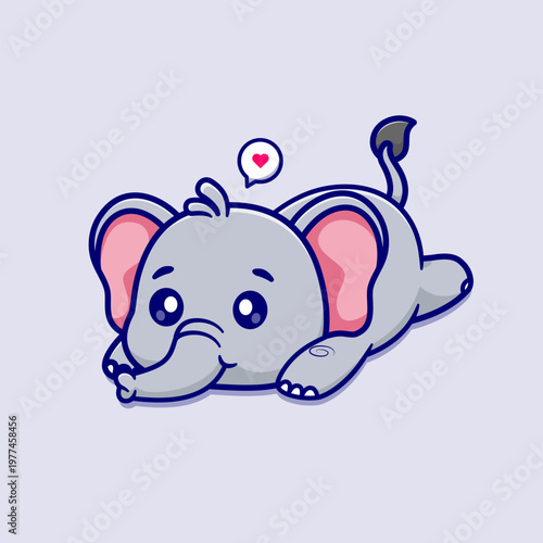 Cute Elephant Lay on Floor Cartoon