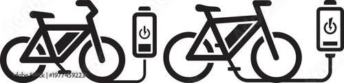 Electric bicycle charging with battery icons electric bike eco friendly lithium battery electric vehicle two wheels renewable energy modern transport transportation icon charging transport