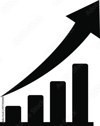 Title black arrow pointing upward with bar graph isolated on transparent background description a solid black arrow pointing diagonally upwards combined with a simple