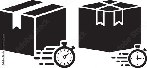 Fast delivery icon with stopwatch and parcel boxes delivery shipping logistics chronometer stopwatch transport workflow movement illustration isolated background business commerce