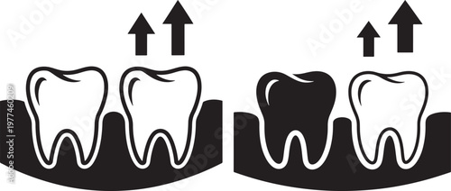 Icon of teeth erupting from gums with erupting dentistry illustration development emergence representation isolated comparison condition solution treatment