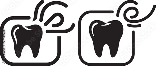 Icons of healthy and unhealthy teeth with air flow bad breath air stream freshness halitosis dentistry illustration unhealthy condition comparison isolated movement