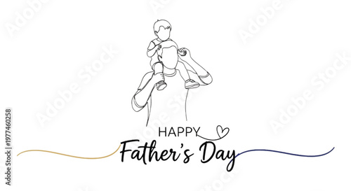 Father's Day, happy father and child illustration, line art, greeting card design, vector graphics