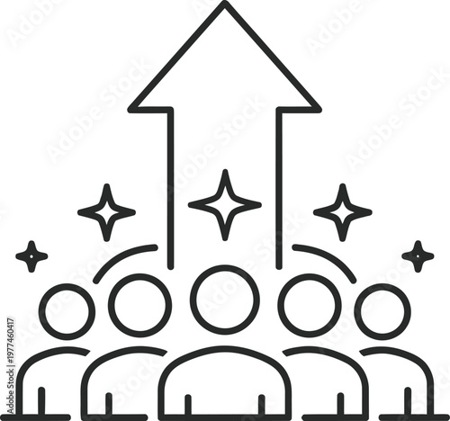 Team growth and success an upward arrow with people and stars isolated on transparent background
