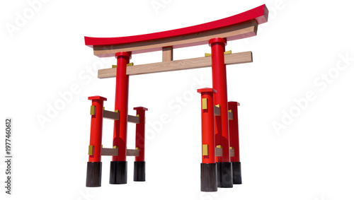 Foto Traditional red and wood Japanese torii gate, isolated on transparent background