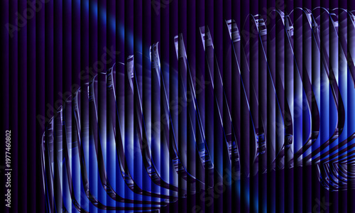 Minimal modern 3D glass wave with vibrant neon lighting and vertical line texture