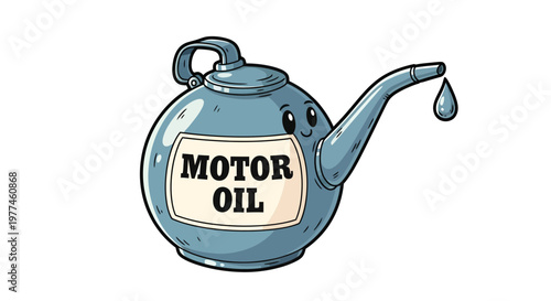 Cute Motor Oil Can Character with Dripping Spout, Vector Illustration for Automotive Maintenance and Lubrication Services