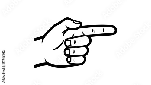 Hand pointing right, index finger extended, isolated on white background, gesture symbol