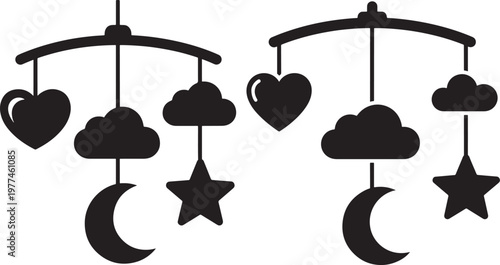 Twin baby mobiles with moon stars clouds hearts baby mobile crib mobile nursery decor baby room children s room decoration celestial playtime soothing peaceful silhouette illustration