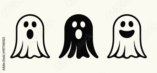 Ghost icon, spooky apparition, Halloween spirit, cartoon character, playful entity