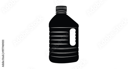 A stark silhouetted image of a plastic container likely for liquids against a white background