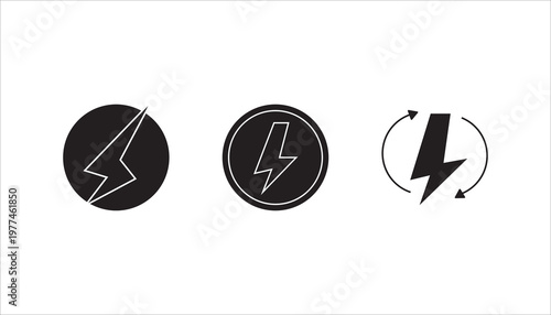 Lightning icon set. Electric sign and symbol. Power icon. Energy sign. Lightning power icon, vector illustration.