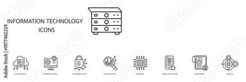 information technology icons set outline and Flat Style,transparent background

