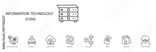 information technology icons set outline and Flat Style,transparent background
