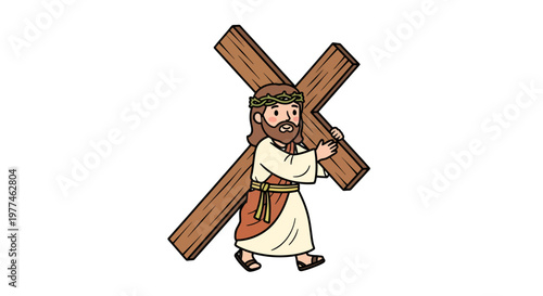 Jesus Carrying the Cross Vector Illustration, Religious Symbolism, Christian Faith Concept