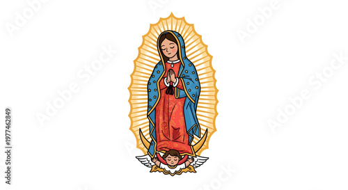 Our Lady of Guadalupe Vector Illustration, Religious Iconography, Catholic Devotion, Spiritual Art, Christian Symbolism, Cultural Heritage