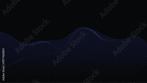 Blue dot line wave and dark abstract background