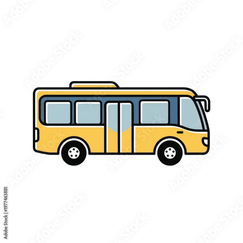Flat cartoon yellow city bus illustration for public transportation.