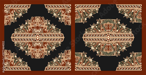 Vintage Medieval Asian Mythology Ornamental Scarf, Rug, and Label Design Template